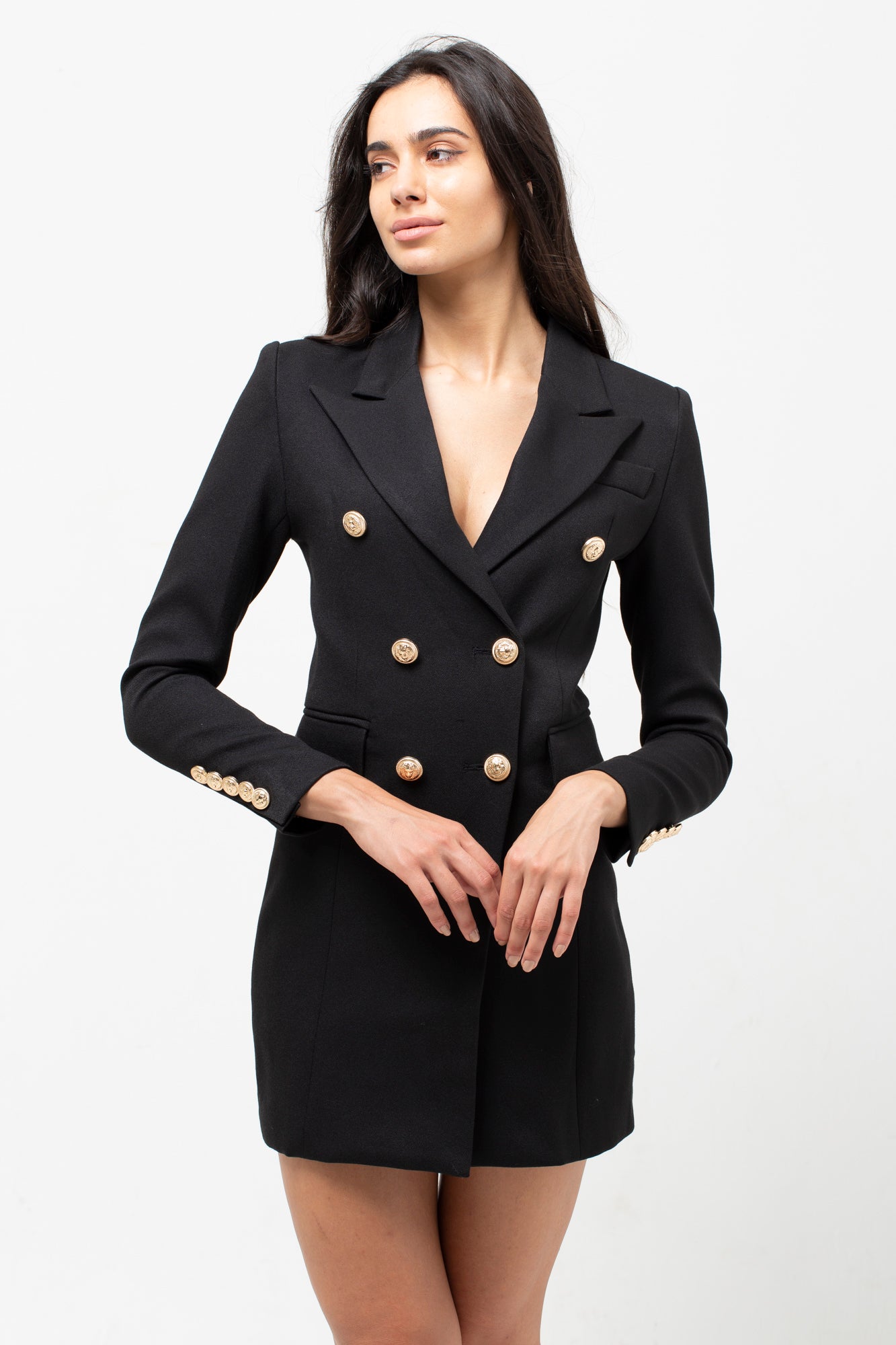 BLACK LONG SLEEVE GOLD BUTTON BLAZER ...